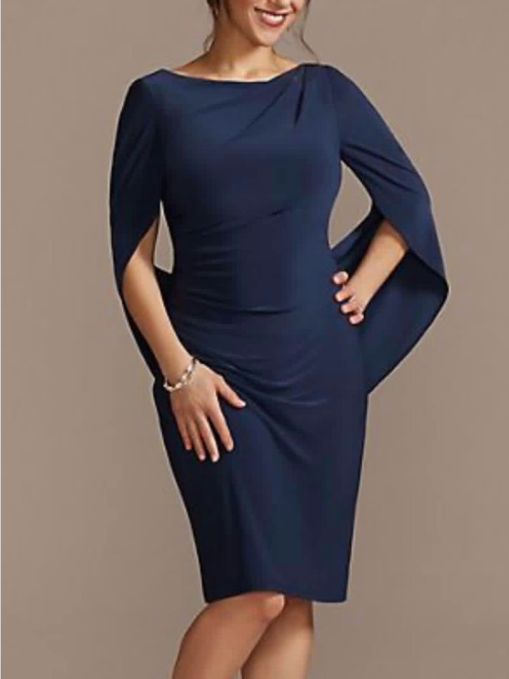 Oleg Cassini Navy Cape-Sleeve Midi Sheath Dress